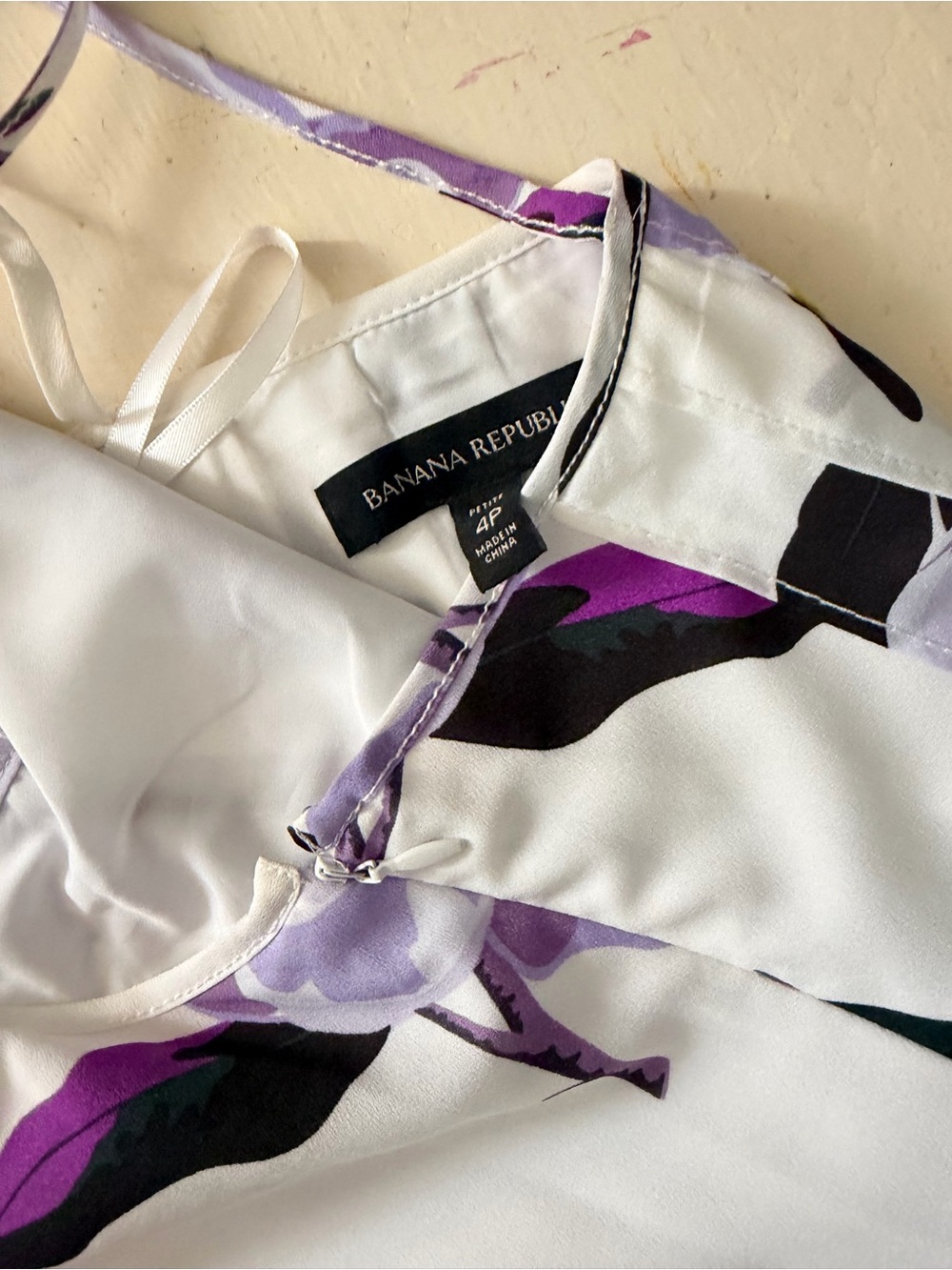 Banana republic White Floral Sundress with Purple Blossom Print sz 4p - Picture 3 of 4